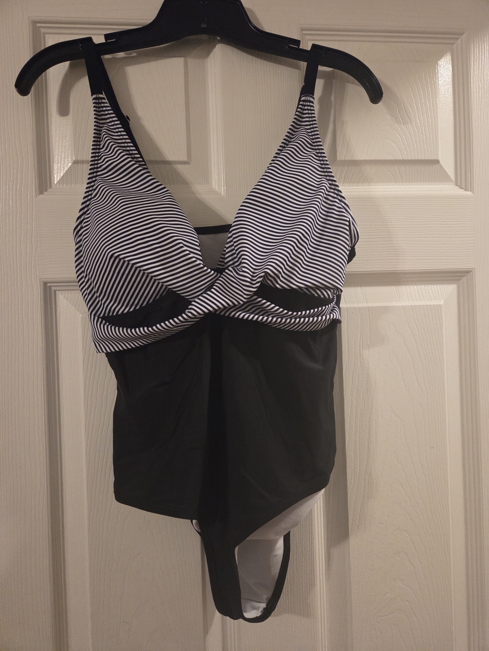Striped Twist-Front Black & White One-Piece Swimsuit